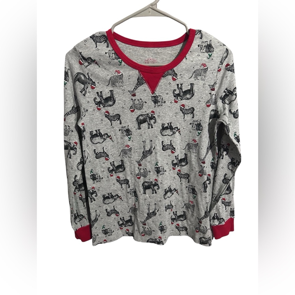 Gray and Red Animal Print Long Sleeve Pajamas with Pants